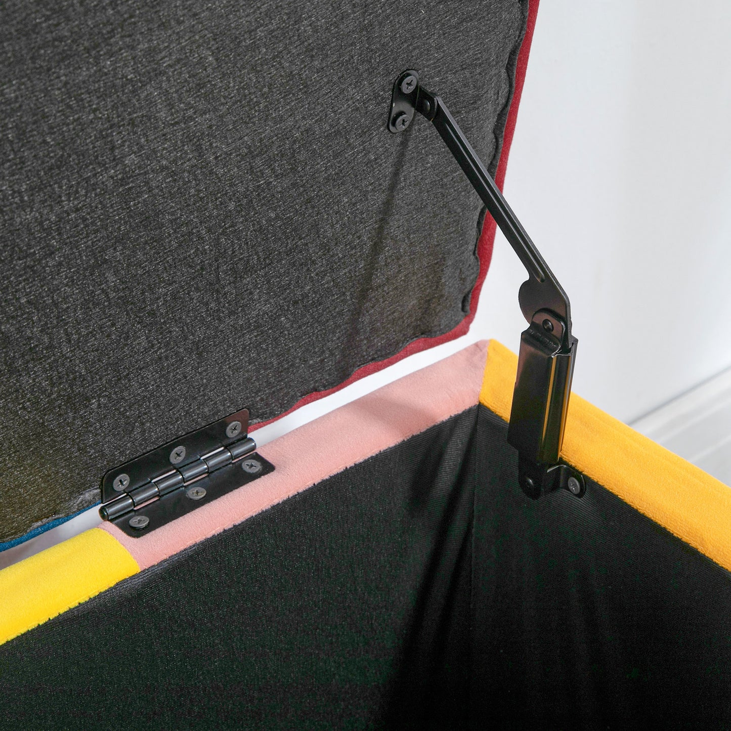 Velvet Storage Ottoman, Button-tufted Footstool Box, Toy Chest with Lid for Living Room, Bedroom, Multicoloured 114 x 47 x 47cm