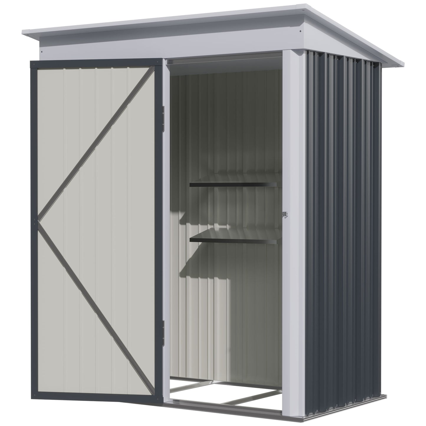 Outsunny Metal Garden Shed, Outdoor Lean-to Shed for Tool Motor Bike, with Adjustable Shelf, Lock, Gloves, 5'x3'x6', Dark Grey