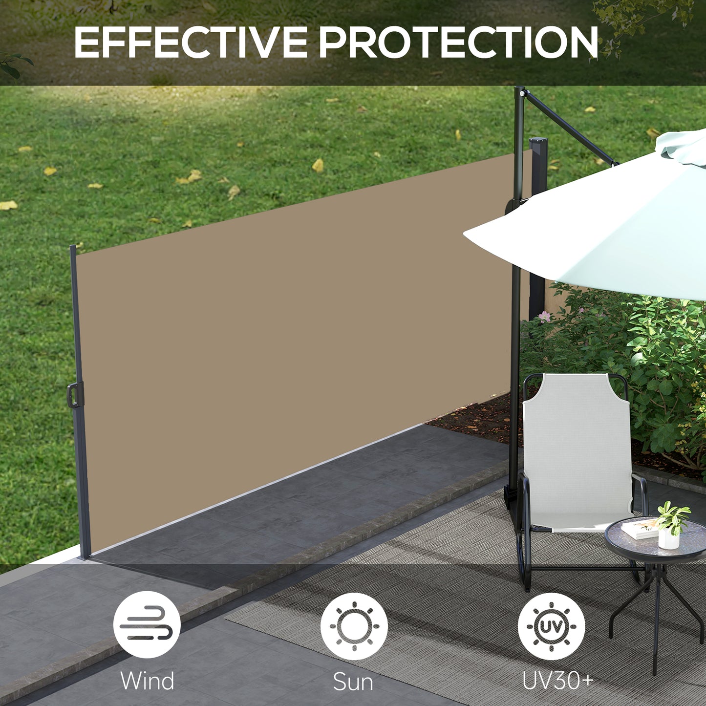 Outsunny Retractable Side Awning, Outdoor Privacy Screen for Garden, Hot Tub, Balcony, Terrace, Pool, 400 x 180cm, Khaki