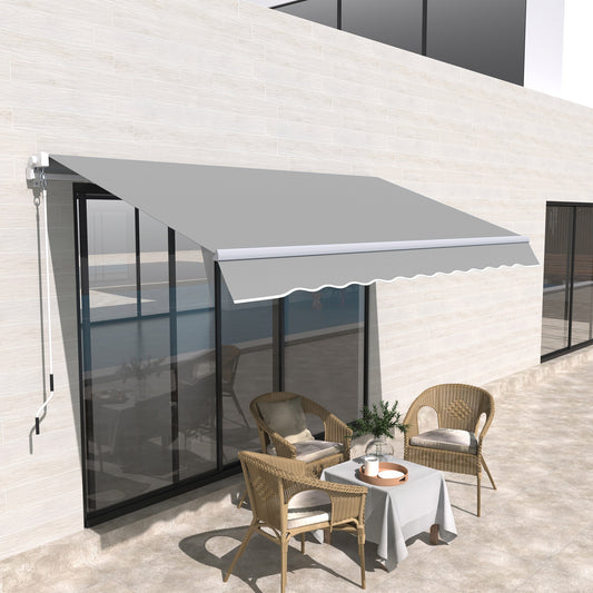 Outsunny Window Awning Canopy Garden Outdoor Shelter Patio Sun Shade UV Blocker Light Weight Aluminium Frame w/ Hand Crank 3 x 2m Light Grey
