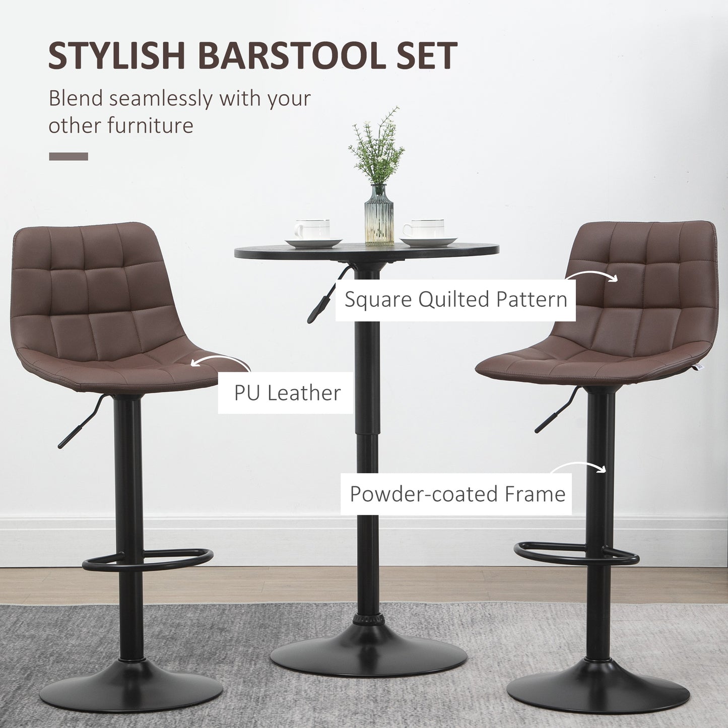 Bar Stools Set of 2, Counter Height Barstools Dining Chairs 360° Swivel with Footrest for Home Pub and Kitchen, Brown