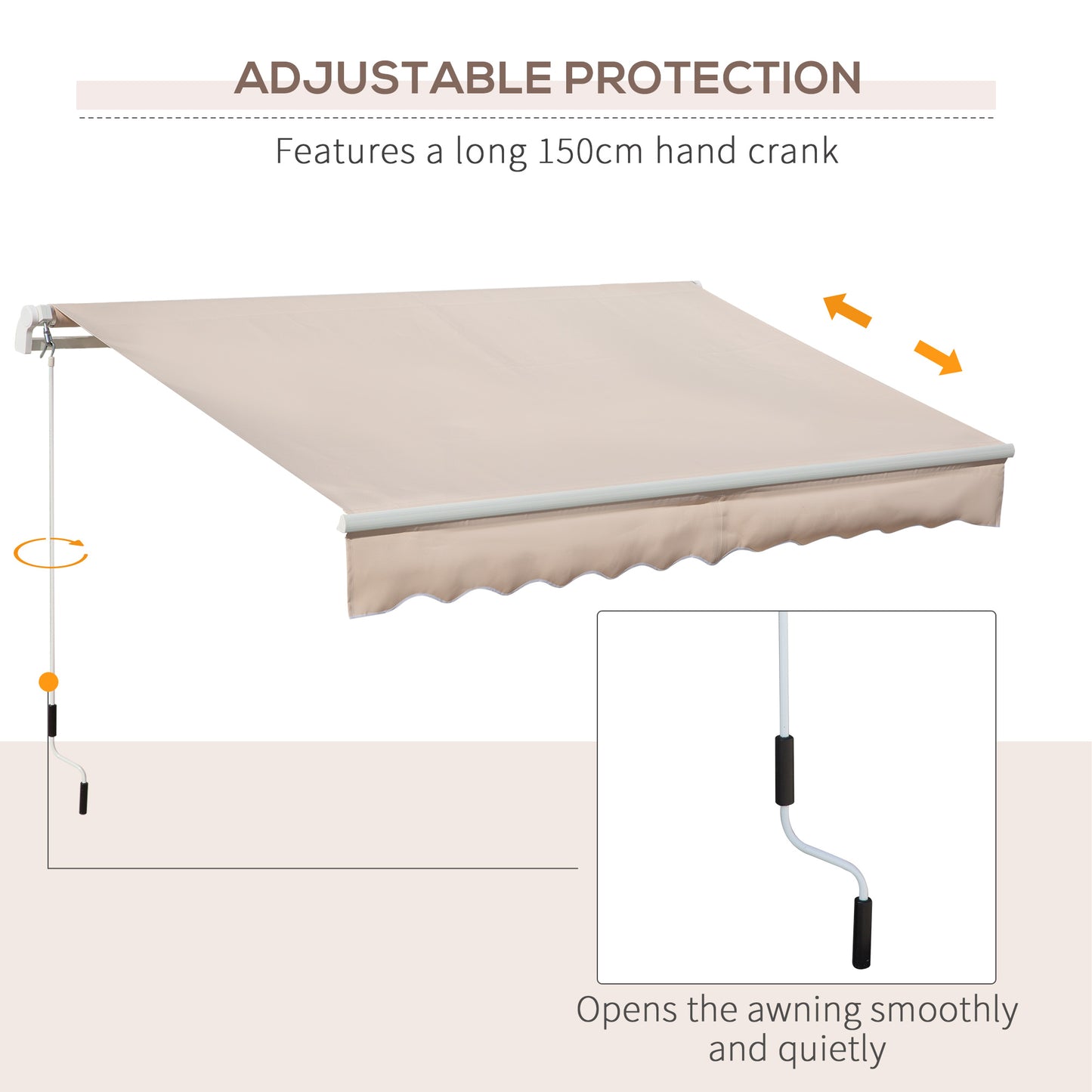 Outsunny Window Awning Canopy Garden Outdoor Shelter Patio Sun Shade UV Blocker Light Weight Aluminium Frame w/ Hand Crank 3 x 2m Beige