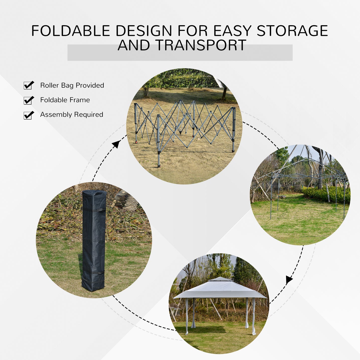 Outsunny Pop-up Canopy Gazebo Tent with Roller Bag & Adjustable Legs Outdoor Party, Steel Frame, 4 x 4m White & Grey