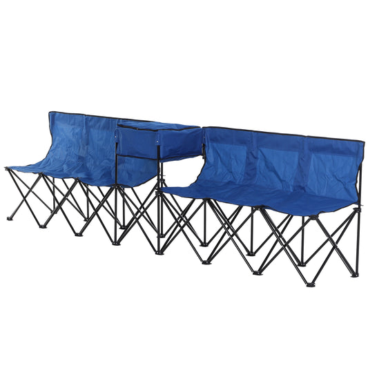 Outsunny Team Substitute Bench 6-Seater Folding Steel Camping Bench w/ Cooler Bag Blue