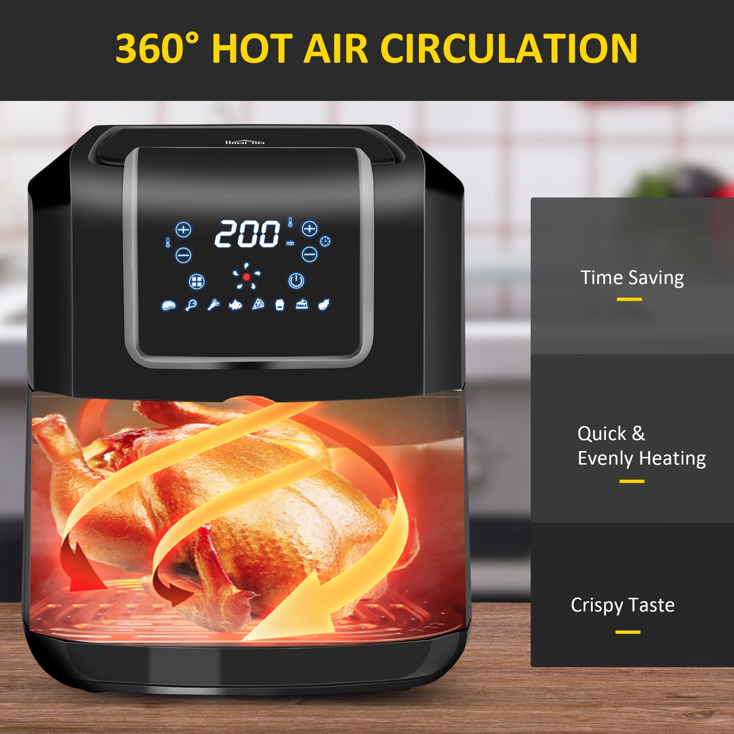Air Fryer 1700W 6.5L Air Fryers Oven with Digital Display, Rapid Air Circulation, Adjustable Temperature, Timer and Nonstick Basket Black