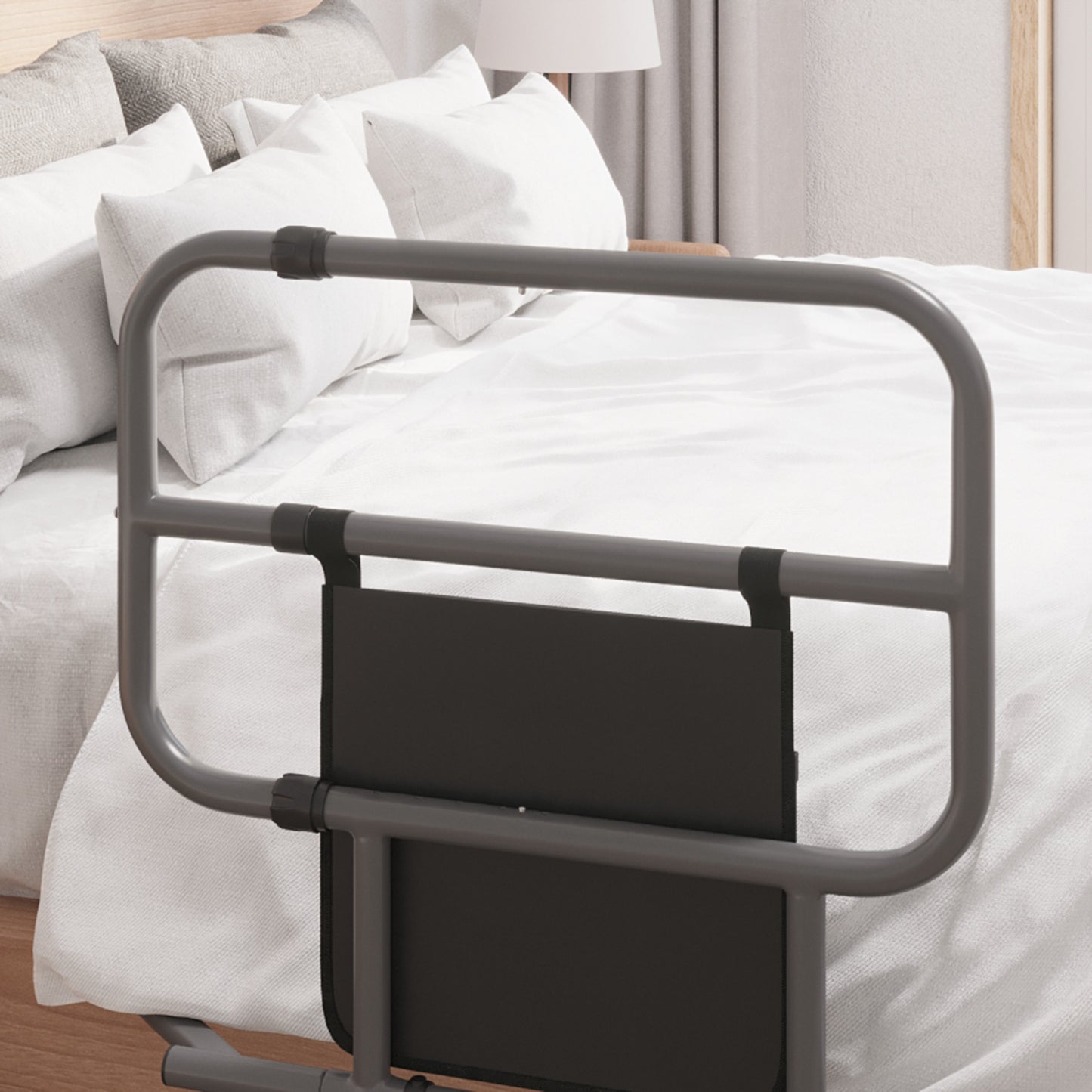 Folding Bed Safety Assist Rail With Storage Pocket - Black