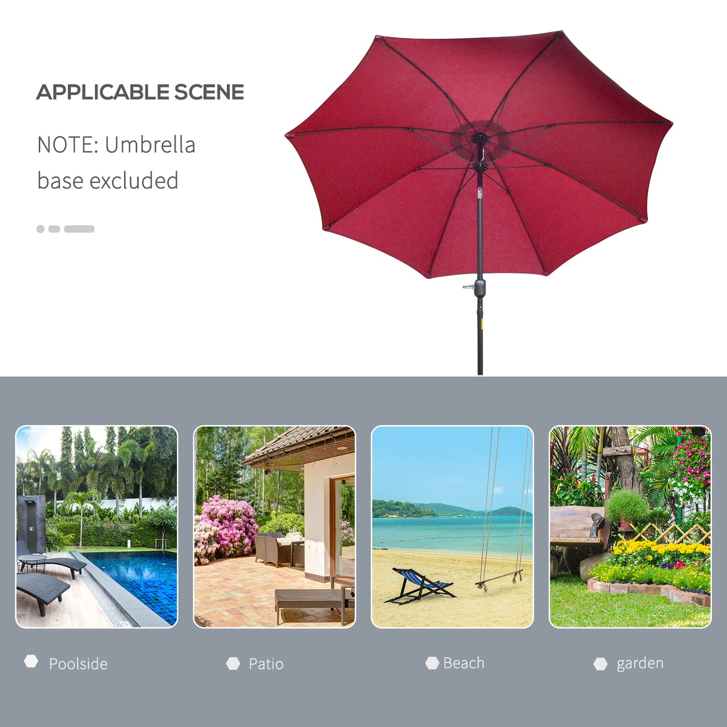 Outsunny Φ2.6M Umbrella Parasol-Red