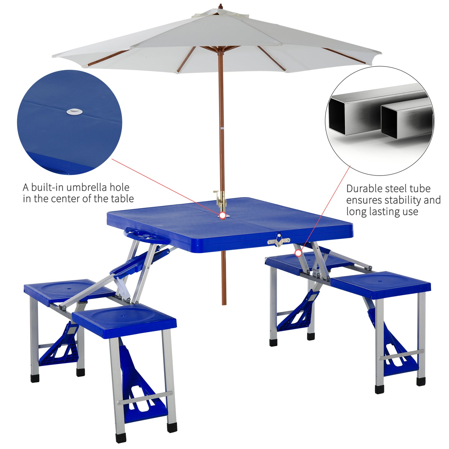 Outsunny Portable Picnic Table W/ Bench Set-Blue
