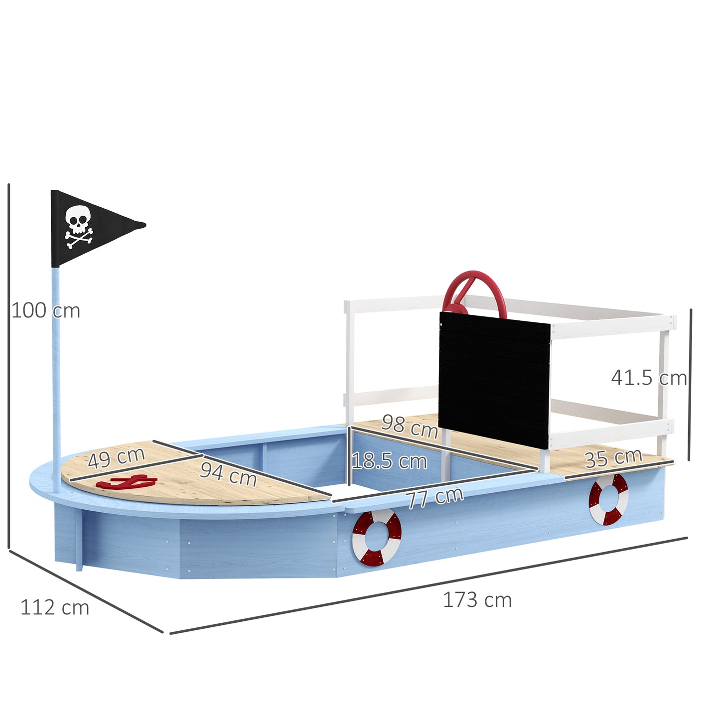 Outsunny Wooden Kids Sandbox Pirate Ship Design Blue