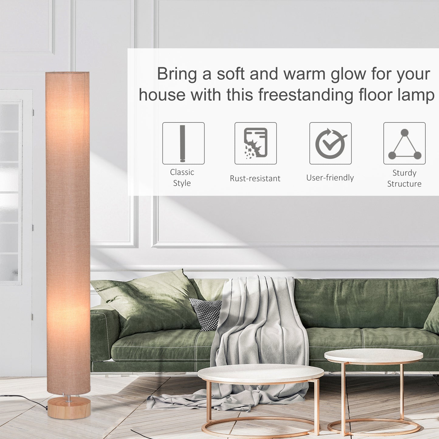 47-Inch Modern Wooden Floor Lamp for Bedroom, Study or Living Space with Fabric Linen Shade (Beige) 120 CM
