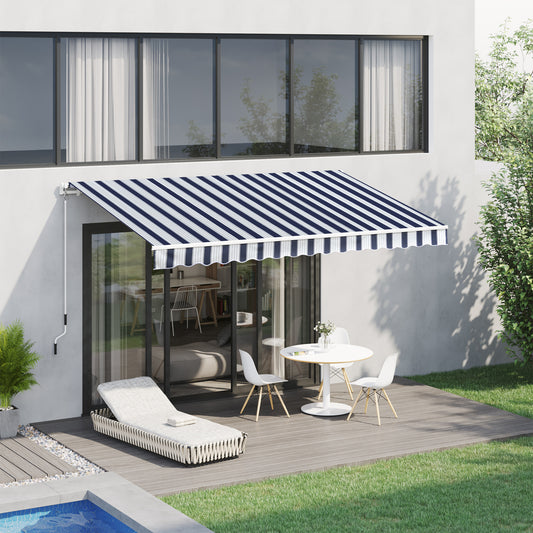 Garden Patio Manual Awning Canopy Sun Shade Shelter Retractable Retractable Awning, 3.5x2.5 m-Blue/White