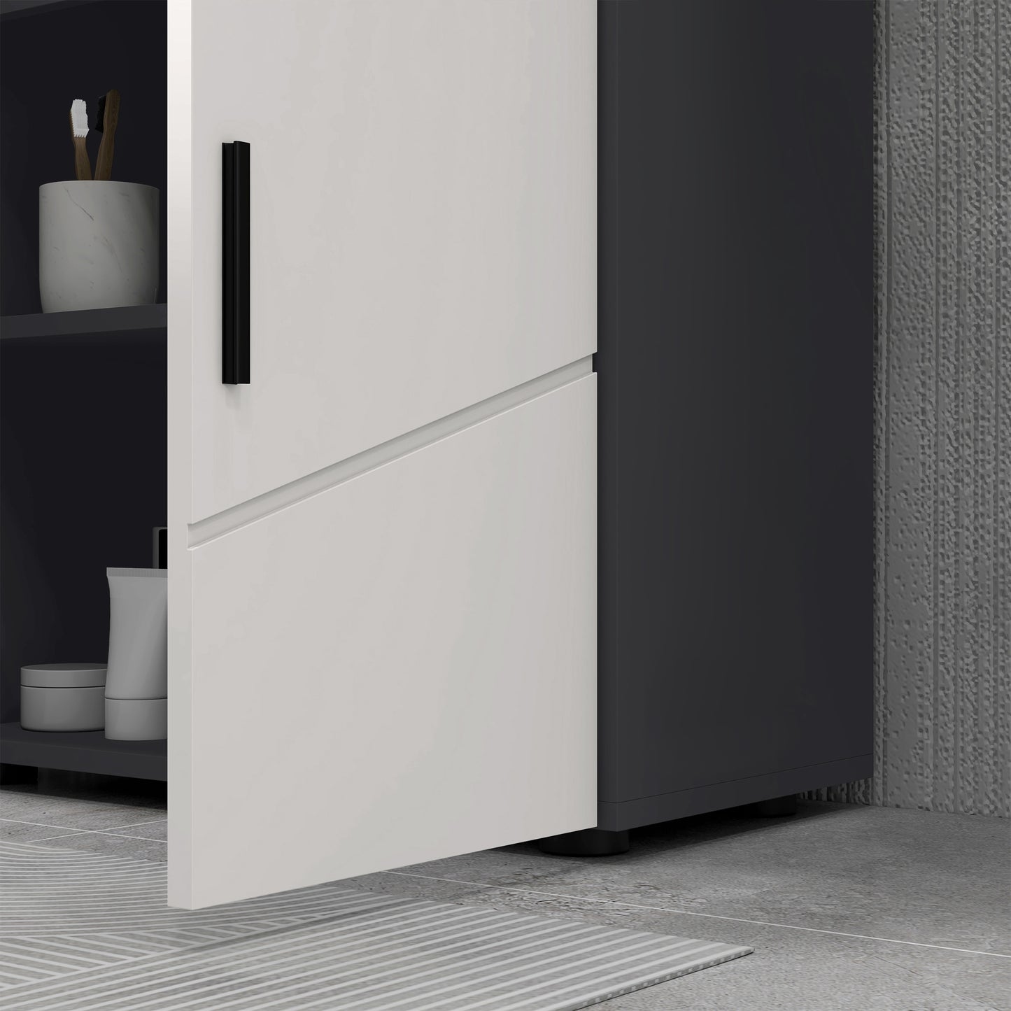 Kleankin Pedestal Sink Cabinet, Bathroom Vanity Unit, Floor Basin Storage Cupboard with Double Doors and Shelf, 60 x 30 x 60 cm, Light Grey