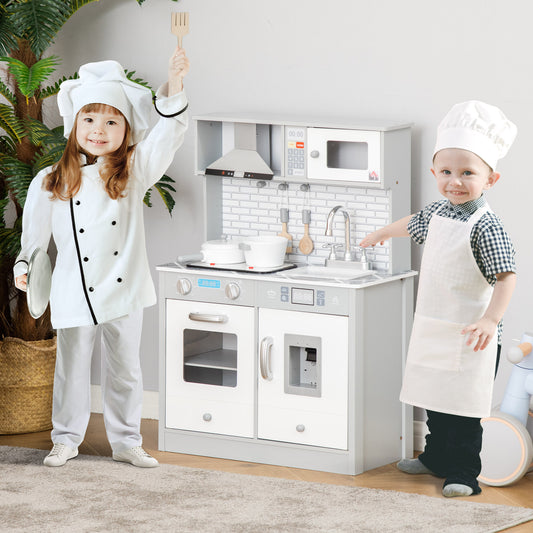 Kids Kitchen Play Cooking Toy Set, Educational Pretend Role Playset Game With Sound & Light Effect, Ice Machine