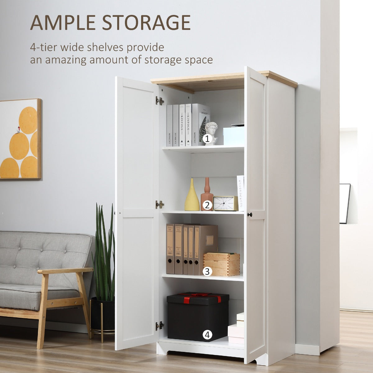 172cm Wooden Storage Cabinet Cupboard With 2 Doors 4 Shelves White Pantry Closet