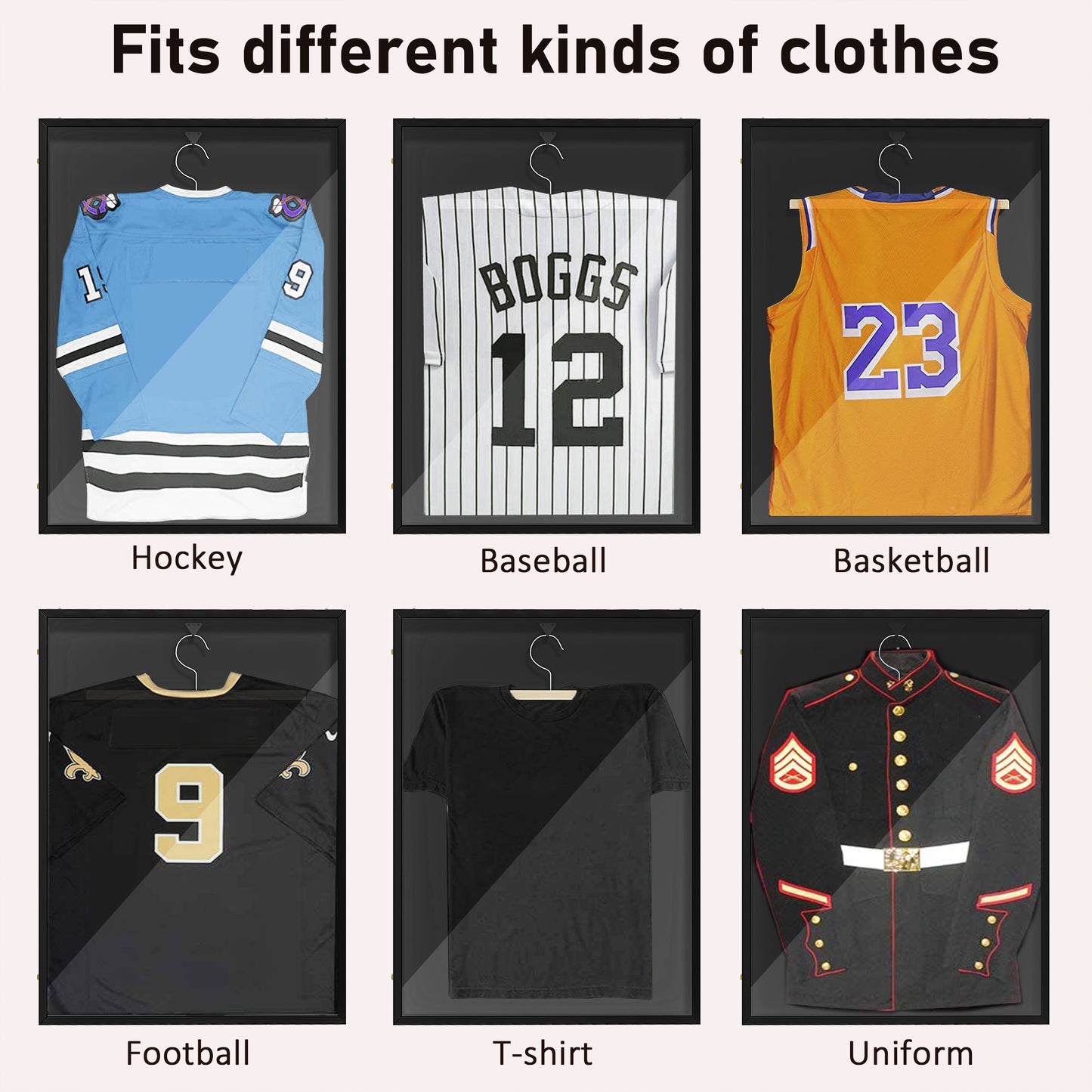 Football Shirt Acrylic Jersey Frame Display W/ UV Protection, Aluminium Sports Shadow Box for Basketball Football Baseball, 60 x 80 cm, Black