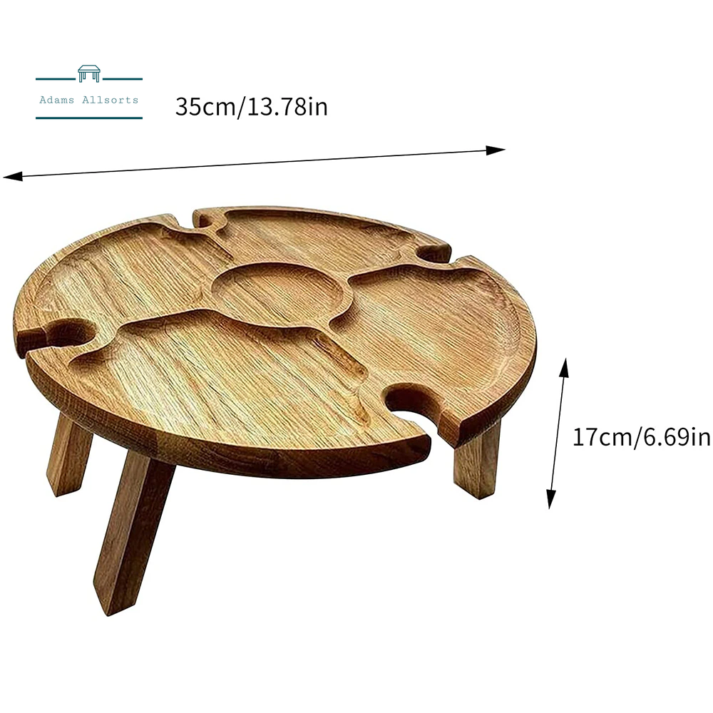 Wooden Outdoor Folding Picnic Table with Glass Holder round Foldable Desk Wine Glass Rack Collapsible Table for Garden Party