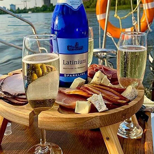 Wooden Outdoor Folding Picnic Table with Glass Holder round Foldable Desk Wine Glass Rack Collapsible Table for Garden Party