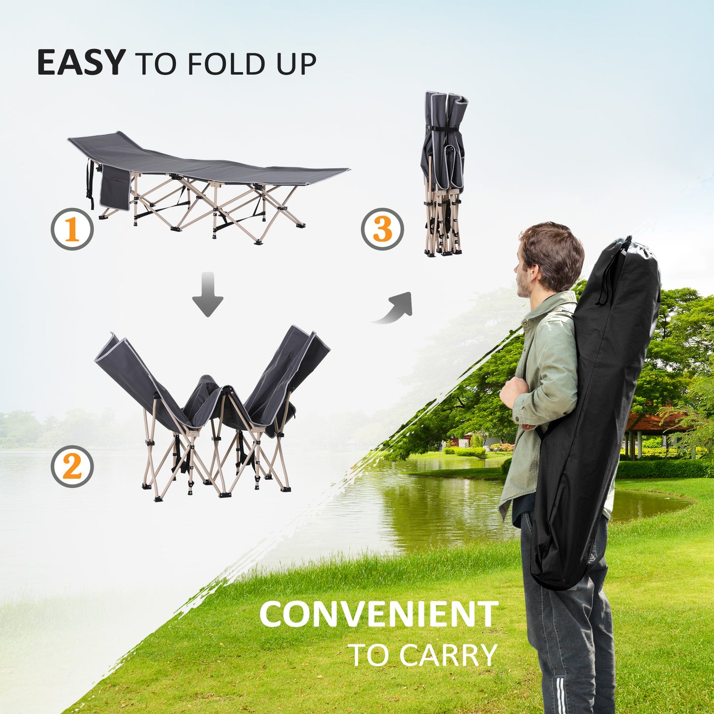 Outsunny Single Person Folding Camping Cot Portable Camp Sleeping Bed With Carry Bag