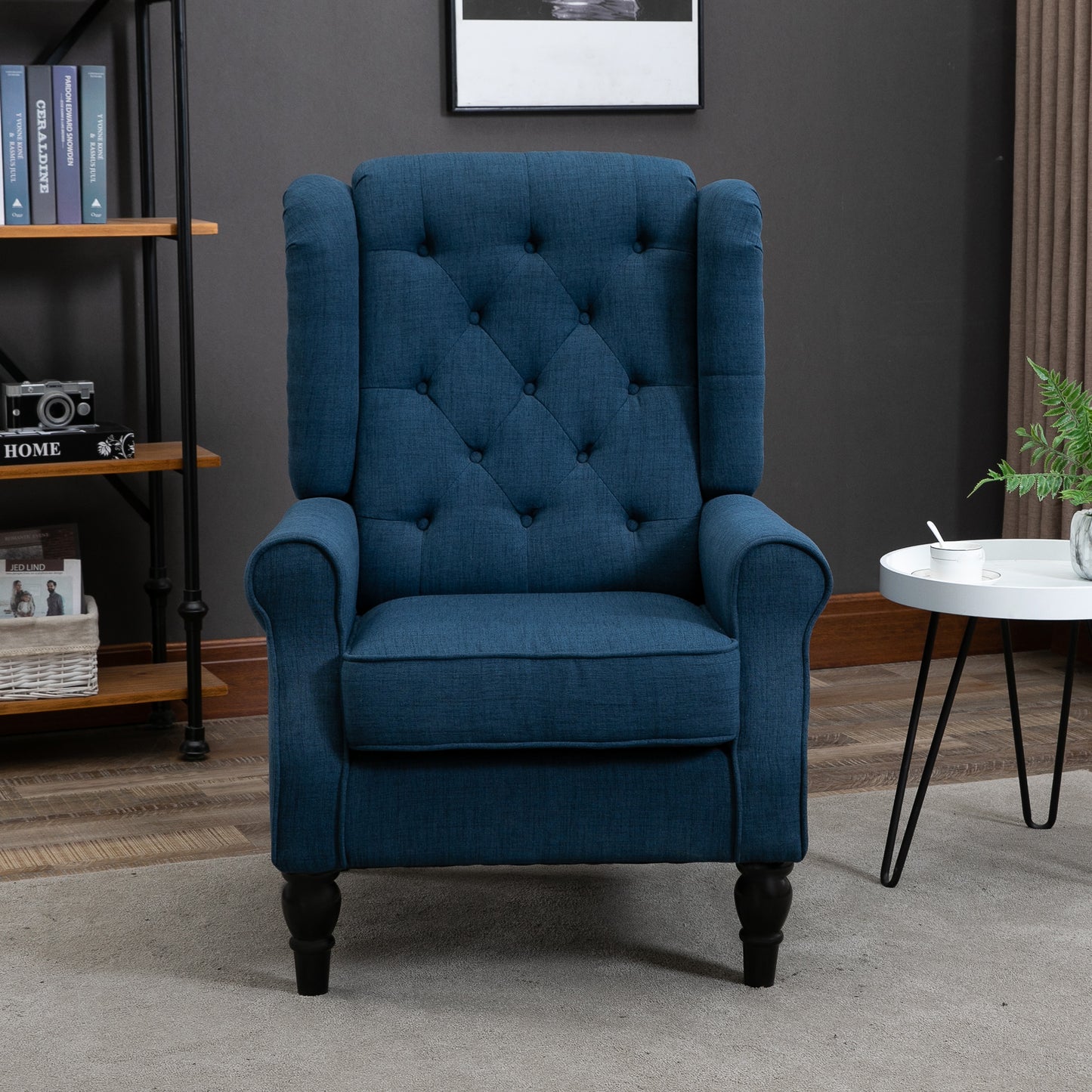 Vintage Style Wingback Accent Chair, Retro Upholstered Button Tufted Occasional Chair for Living Room and Bedroom, Blue
