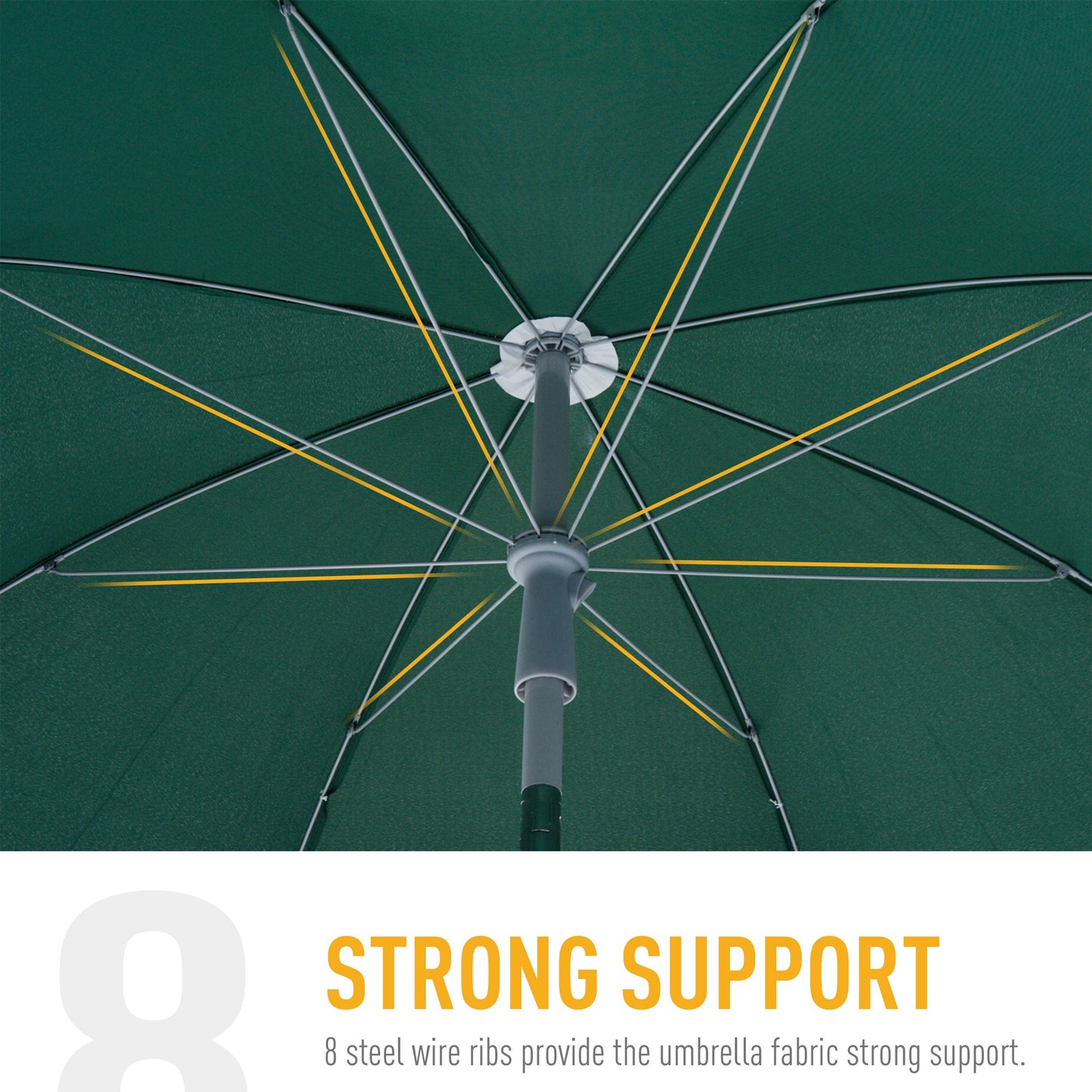 Outsunny Beach Umbrella Parasol 2.2m, Steel Dark Green