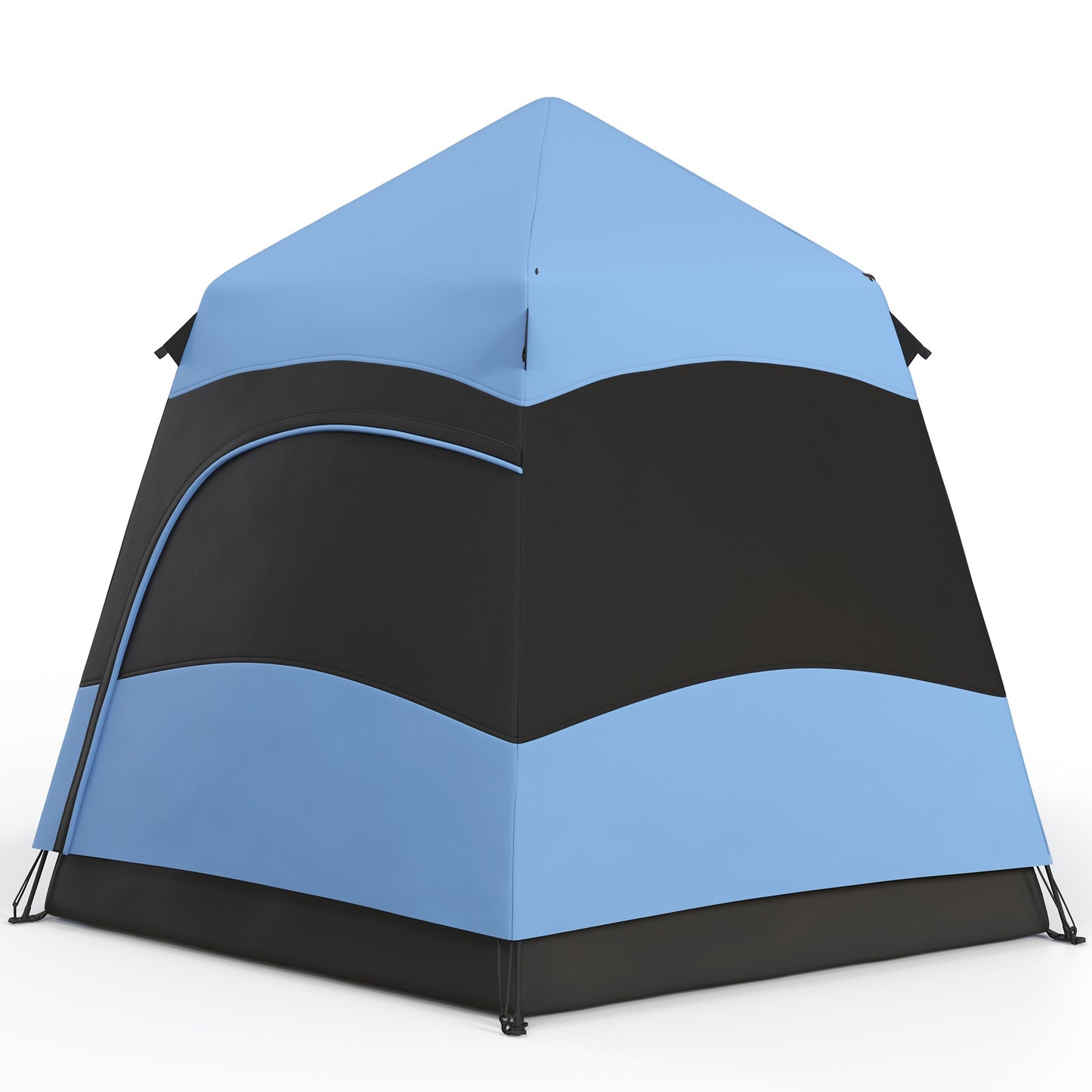 Outsunny Double Layer Dome Tent With Rainfly And Welded Floor 4 Man Hexagon Pop Up Portable Camping Shelter With Carry Bag - Blue and Black