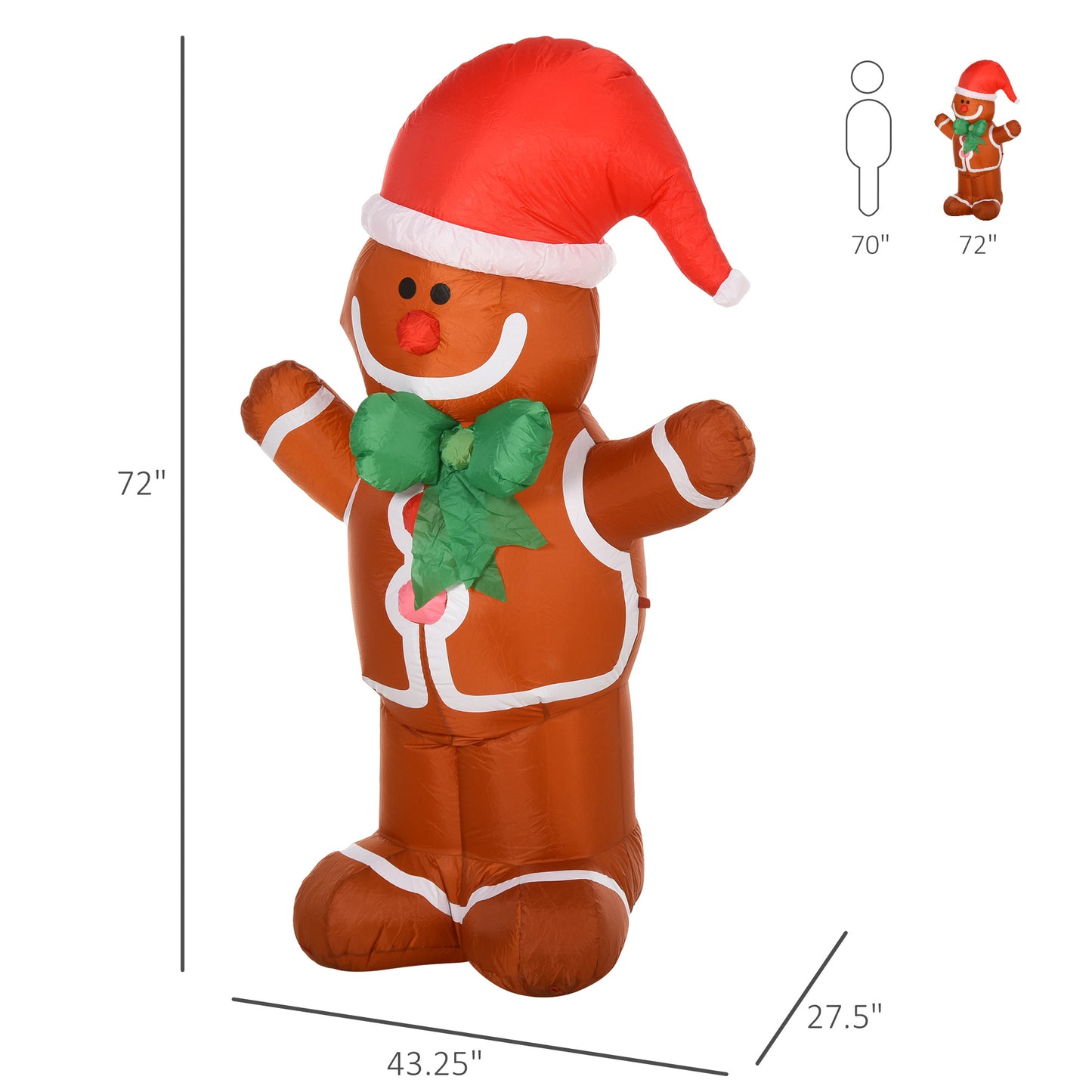 183cm Christmas Inflatable Gingerbread Man Holiday Yard Lawn Decoration with LED Lights, Indoor Outdoor Blow Up Decor