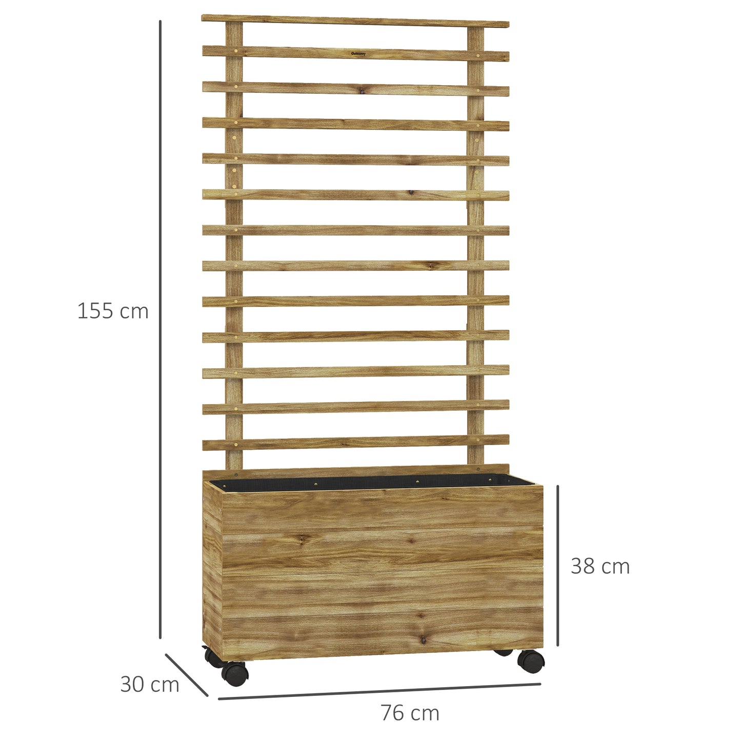 Outsunny Wooden Garden Raised Bed with Trellis, Planter Box with 4 Wheels for Climbing Plants, 76x30x155cm, Natural