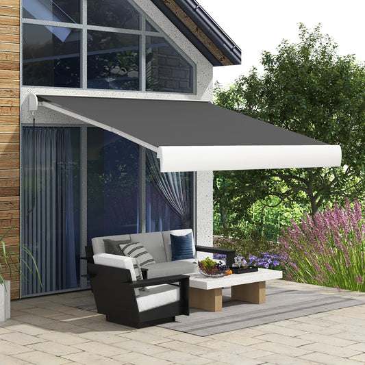 Outsunny 3 x 2.5m Electric Retractable Awning with Remote Controller, Aluminium Frame Sun Canopies for Patio Door Window