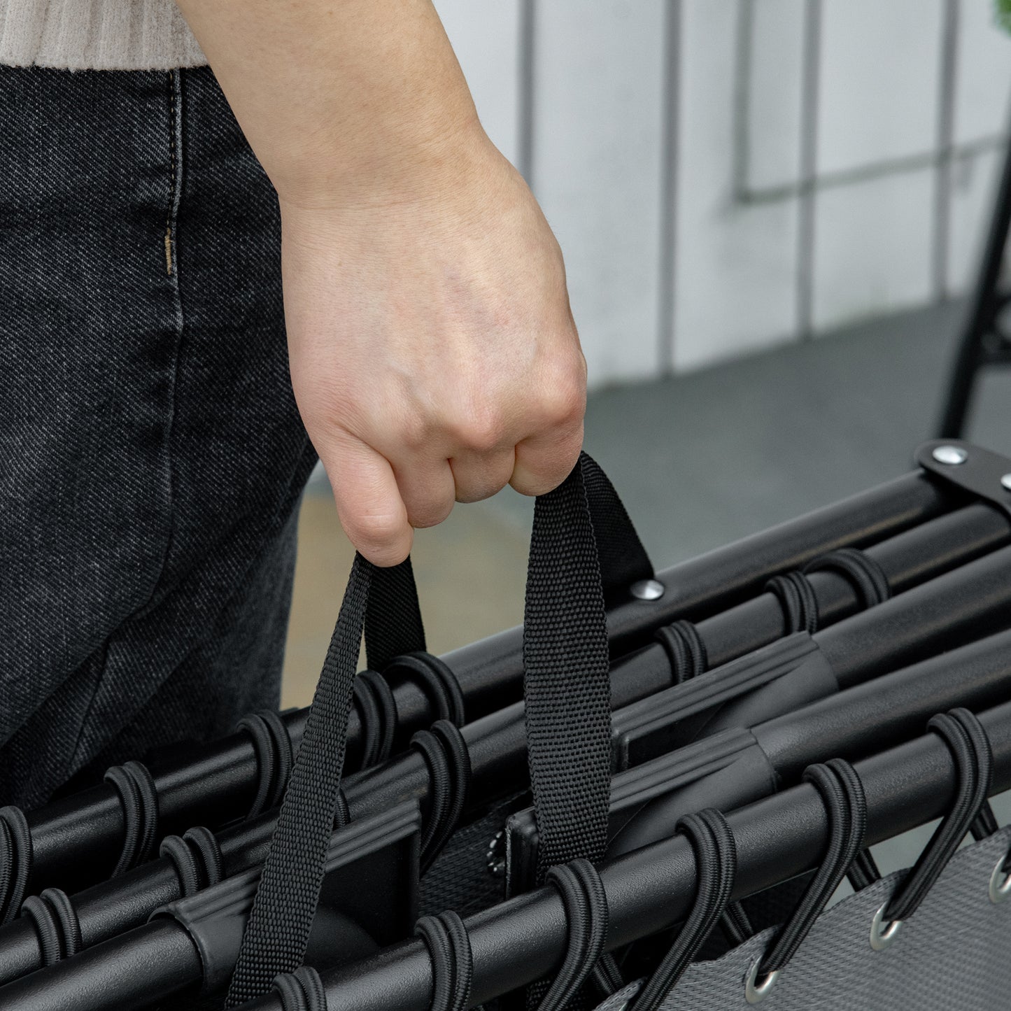 Outsunny Portable Sun Lounger, Folding , Reclining Lounge Chair 5-position Adjustable Backrest with Pillow for Patio Beach Pool, Grey