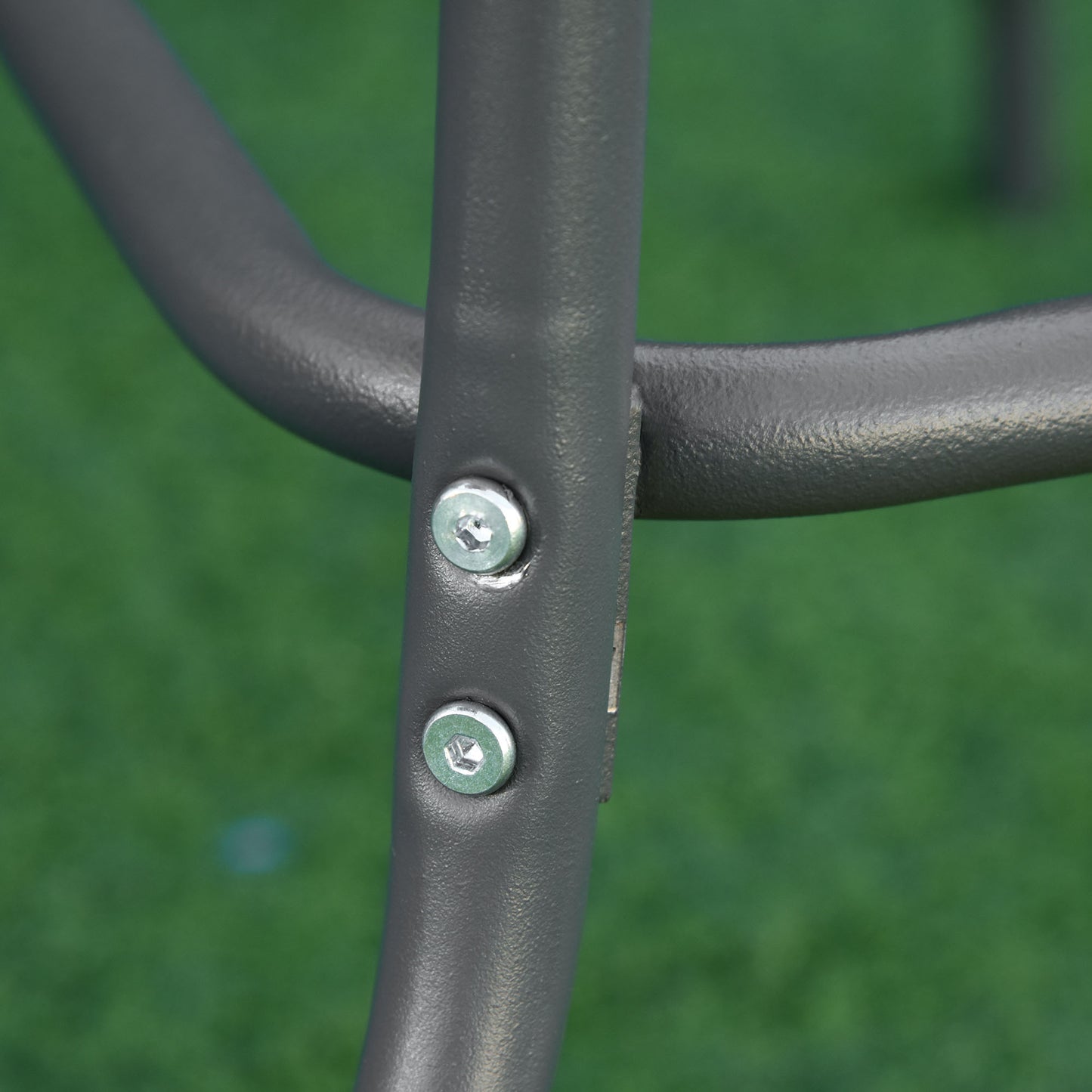 Outsunny Glass Top Garden Table Curved Metal Frame w/ Parasol Hole 4 Legs Outdoor Balcony Sturdy Friends Family Dining Table -Grey