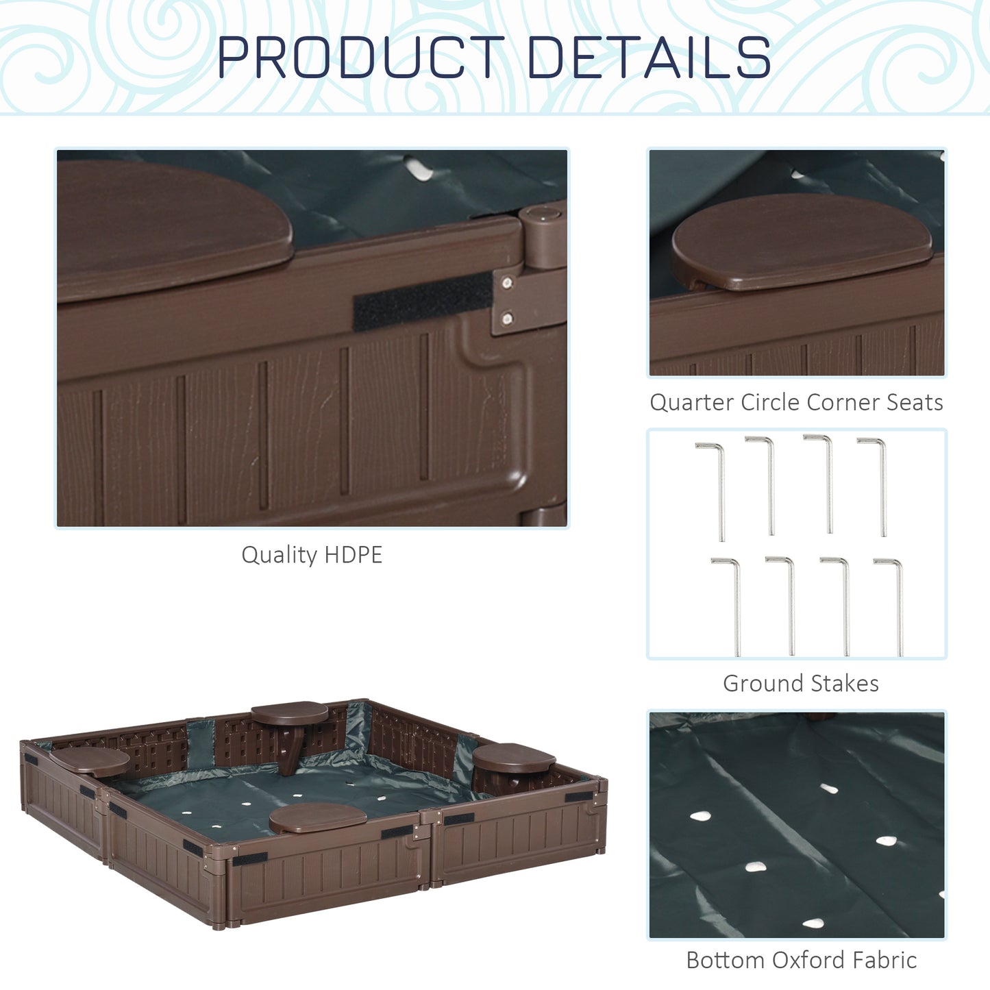 Outsunny Kids Outdoor Sandbox w/ Waterproof Oxford Canopy Bottom Fabric Liner Children Playset for 3-12 years old Backyard Brown