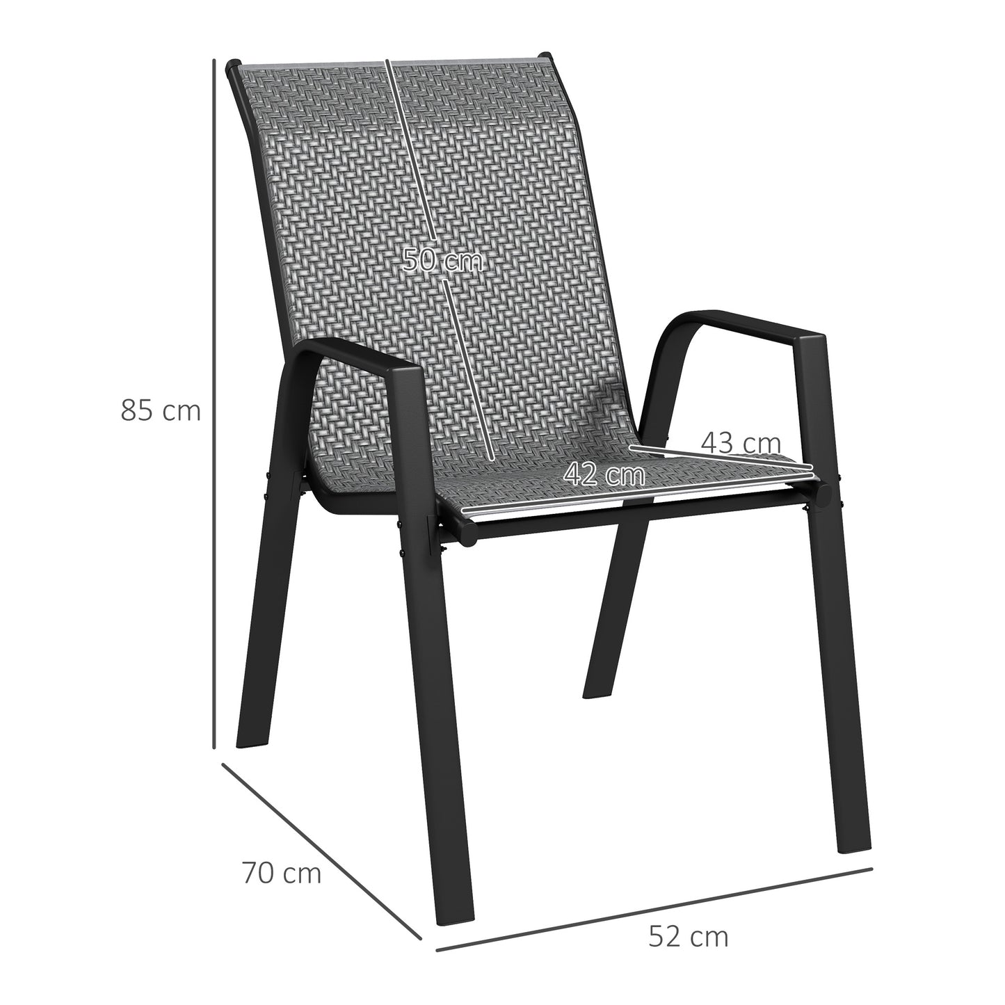 Outsunny Stackable Outdoor Rattan Chairs Set of 4 with Armrests and Backrest, Grey