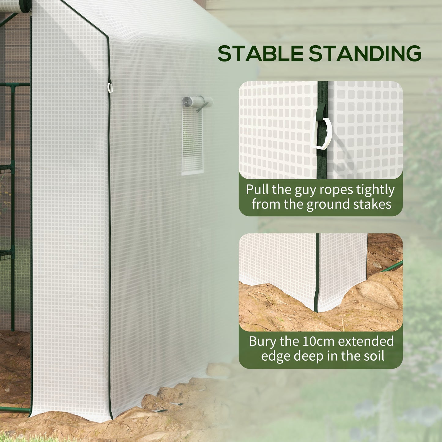 Outsunny Walk-in Greenhouse w/ 3 Tier Shelves, Green House Garden Grow House w/ PE Cover, Roll-up Door, Mesh Windows, 140 x 213 x 190cm, White