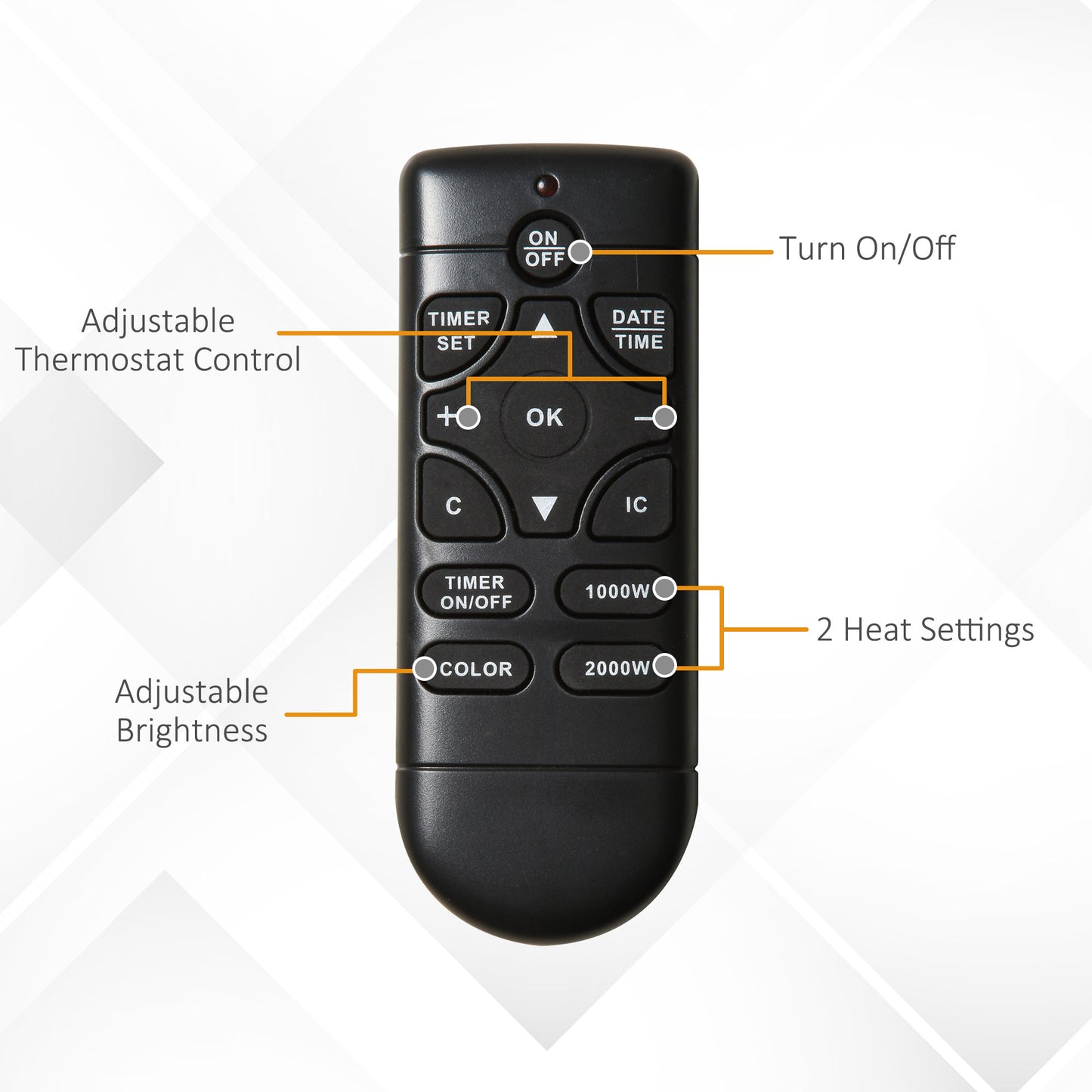 Wall Mounted Tempered Glass Electric Fireplace Heater Wall Fires Black 1000W