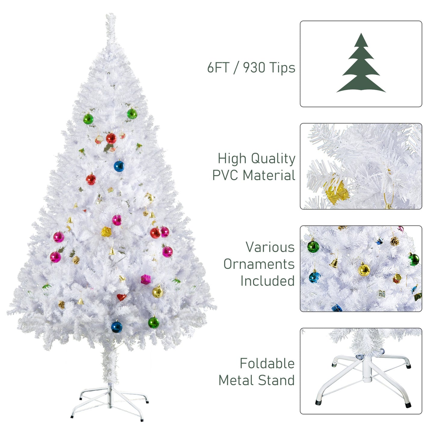 6ft Snow Artificial Christmas Tree With Metal Stand Decorations Home Seasonal Elegant Faux