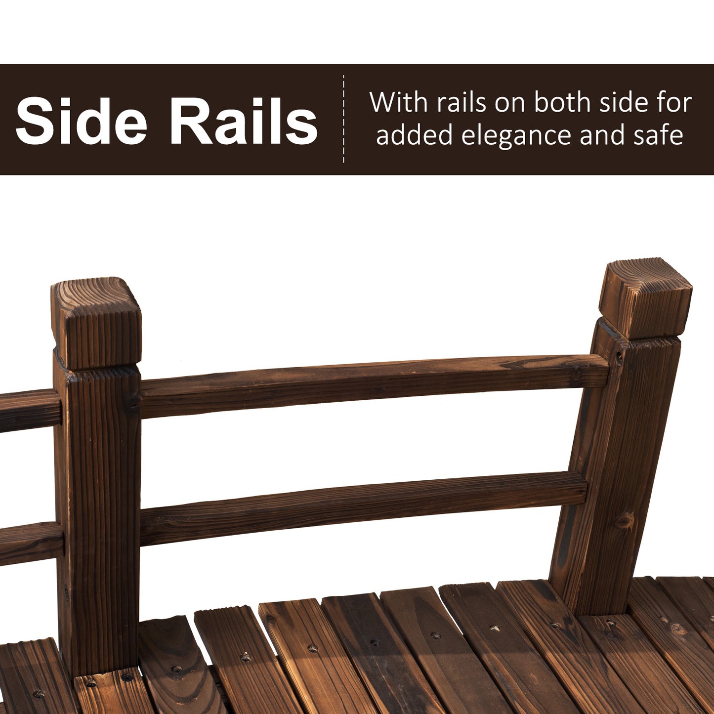Outsunny Wooden Garden Bridge Lawn Décor Stained Finish Arc Outdoor Pond Walkway w/ Railings