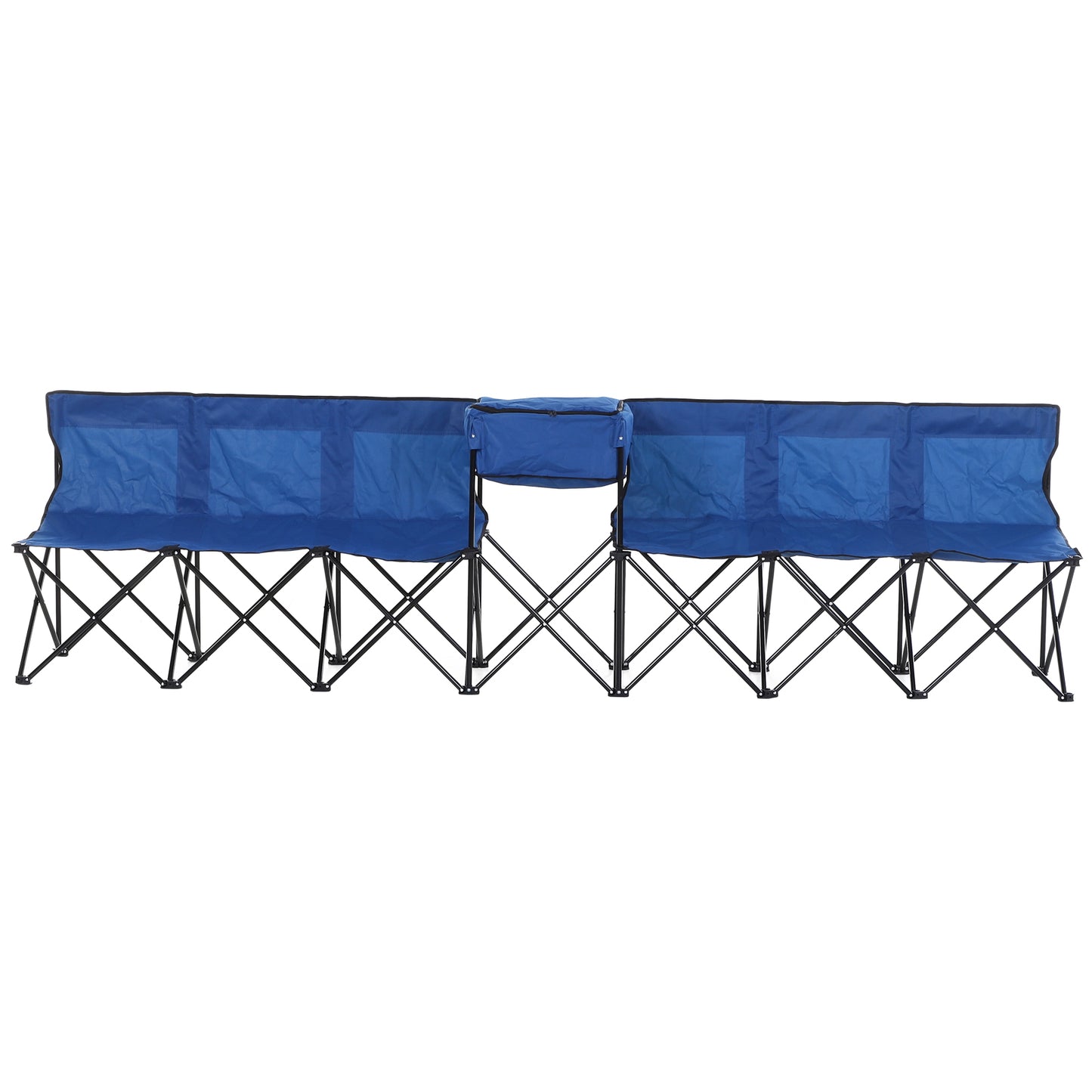 Outsunny Team Substitute Bench 6-Seater Folding Steel Camping Bench w/ Cooler Bag Blue