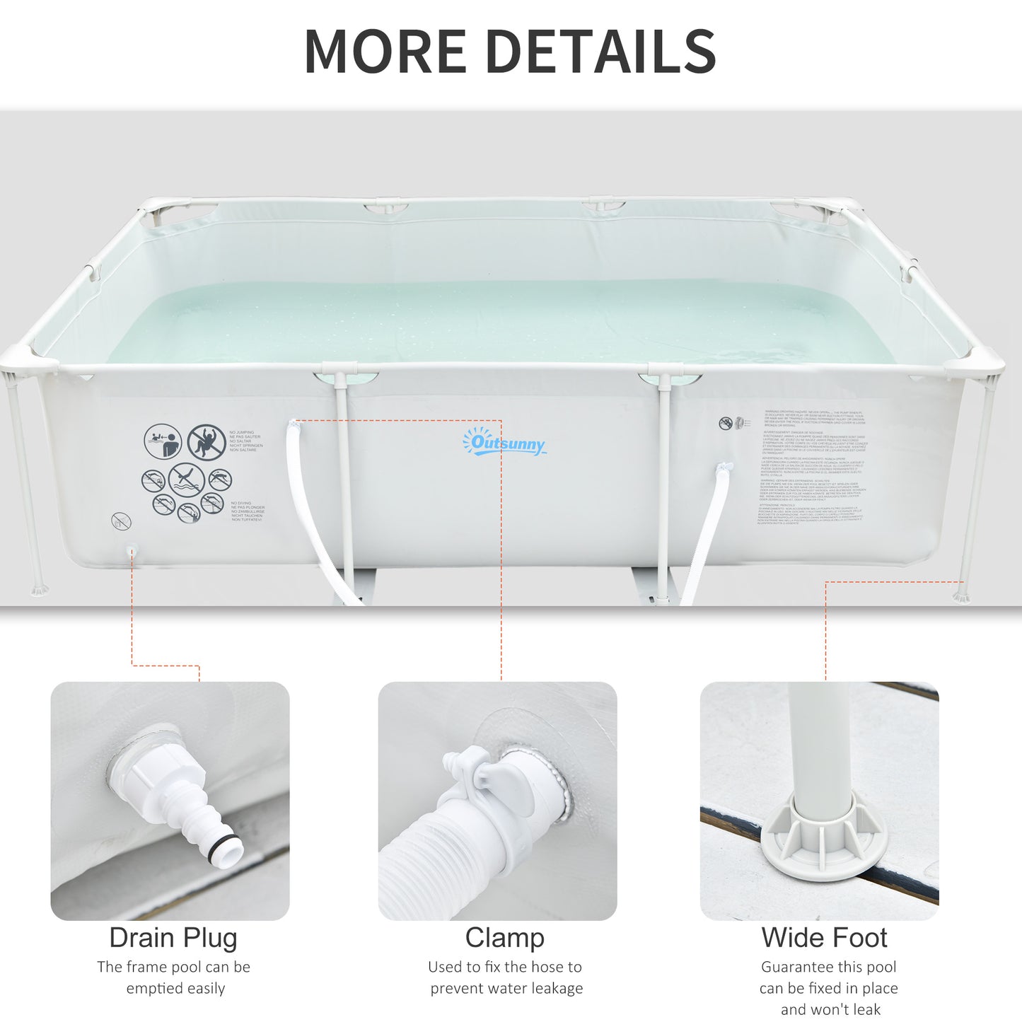 Outsunny Steel Frame Pool with Filter Pump and Filter Cartridge Rust Resistant Above Ground Pool with Reinforced Sidewalls, 292 x 190 x 75cm, Grey