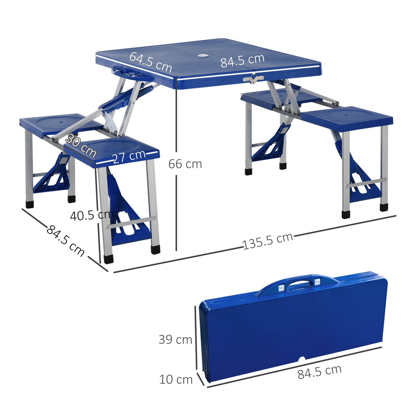 Outsunny Portable Picnic Table W/ Bench Set-Blue