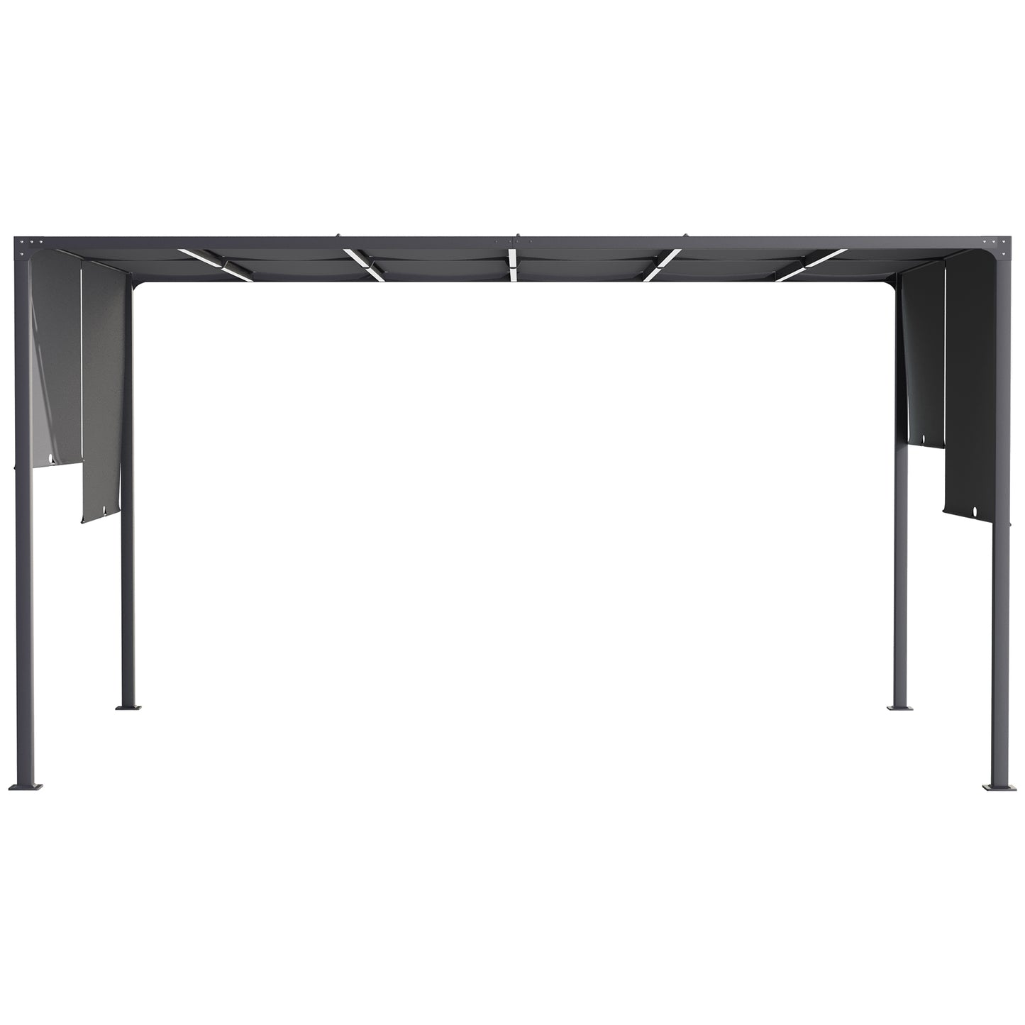 Outsunny 3m x 4m Metal Pergola with Retractable Roof, Outdoor Garden Pergola with LED Lights, Solar Powered, for BBQ, Lawn, Backyard, Dark Grey