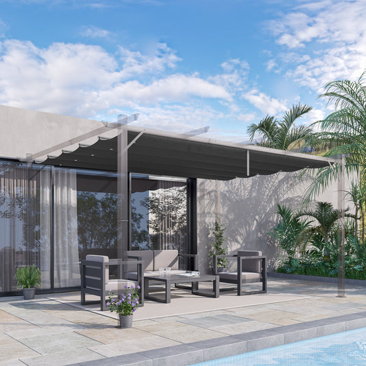 Outsunny Retractable Pergola Shade Cover, Replacement Canopy for 4 x 3 (m) Pergola, Retractable Roof, Dark Grey