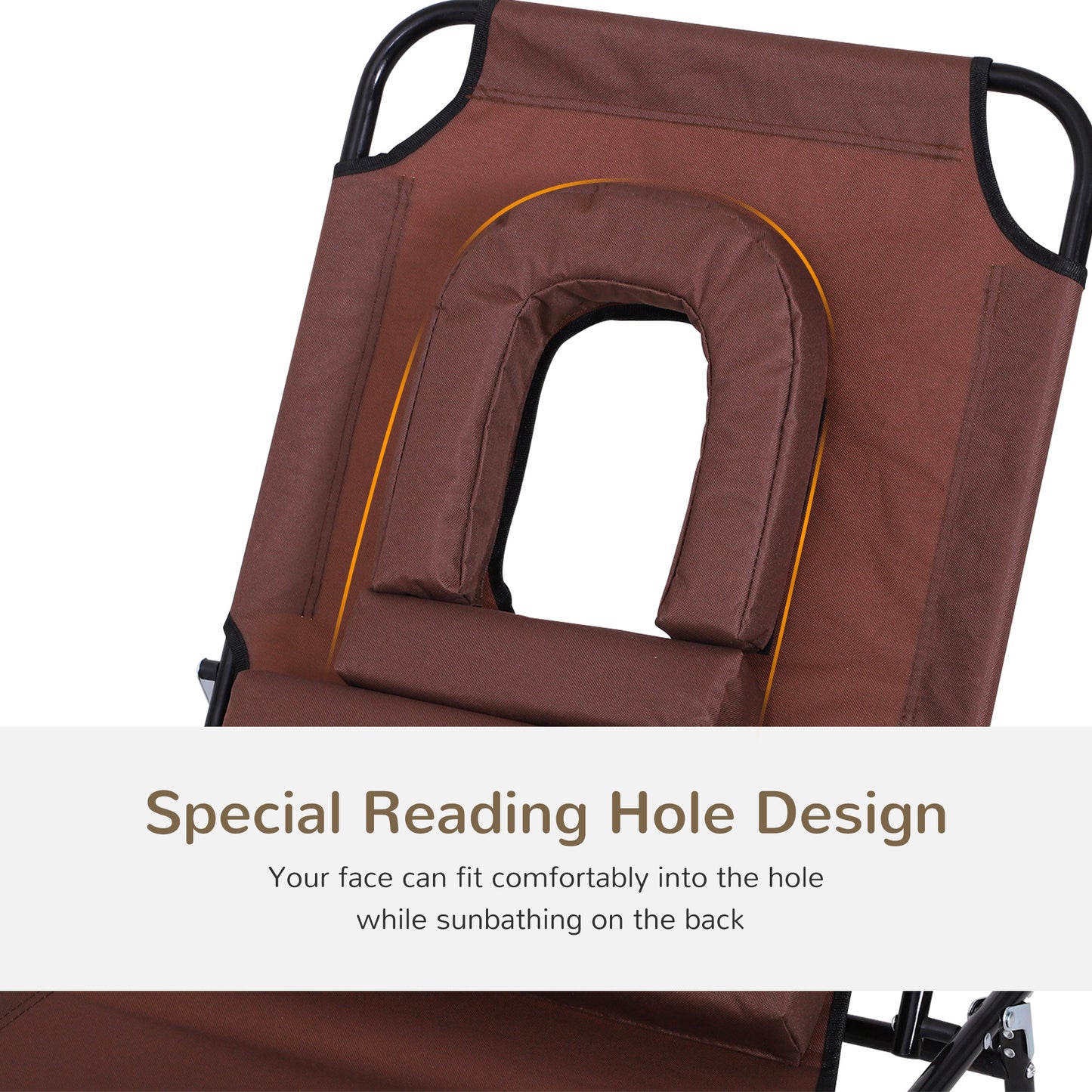 Outsunny Sun Lounger Foldable Reclining Chair with Pillow and Reading Hole Garden Beach Outdoor Recliner Adjustable Brown