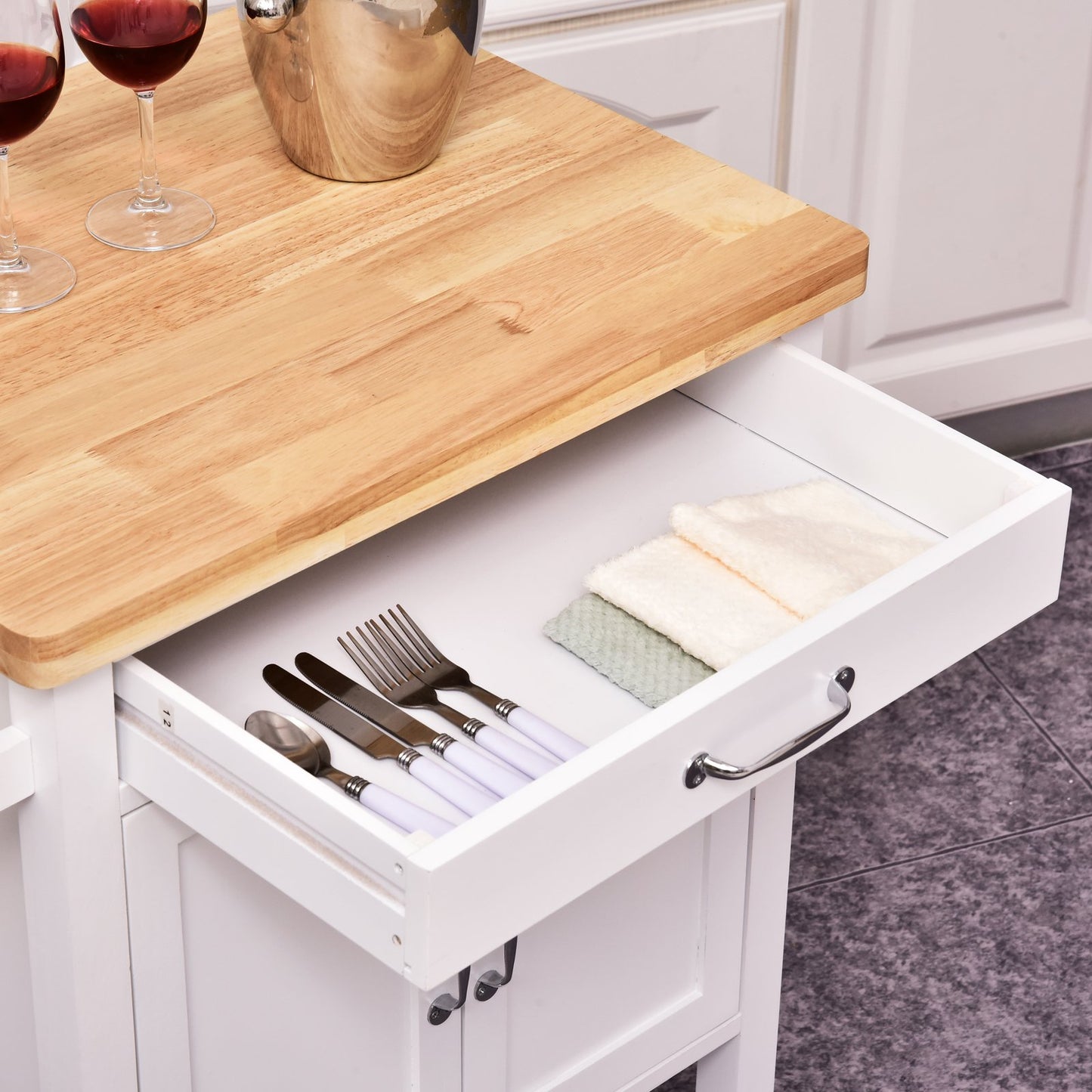 Kitchen Island Trolley Cart With Drawer-White/Oak Colour