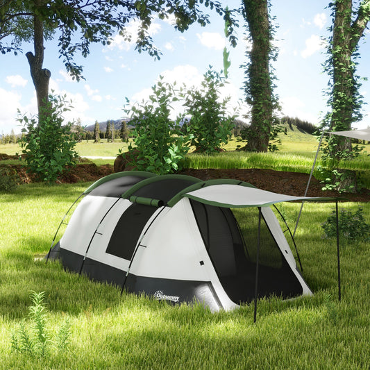 Outsunny 3-4 Man Camping Tent, Family Tunnel Tent, 2000mm Waterproof, Portable with Bag, Green