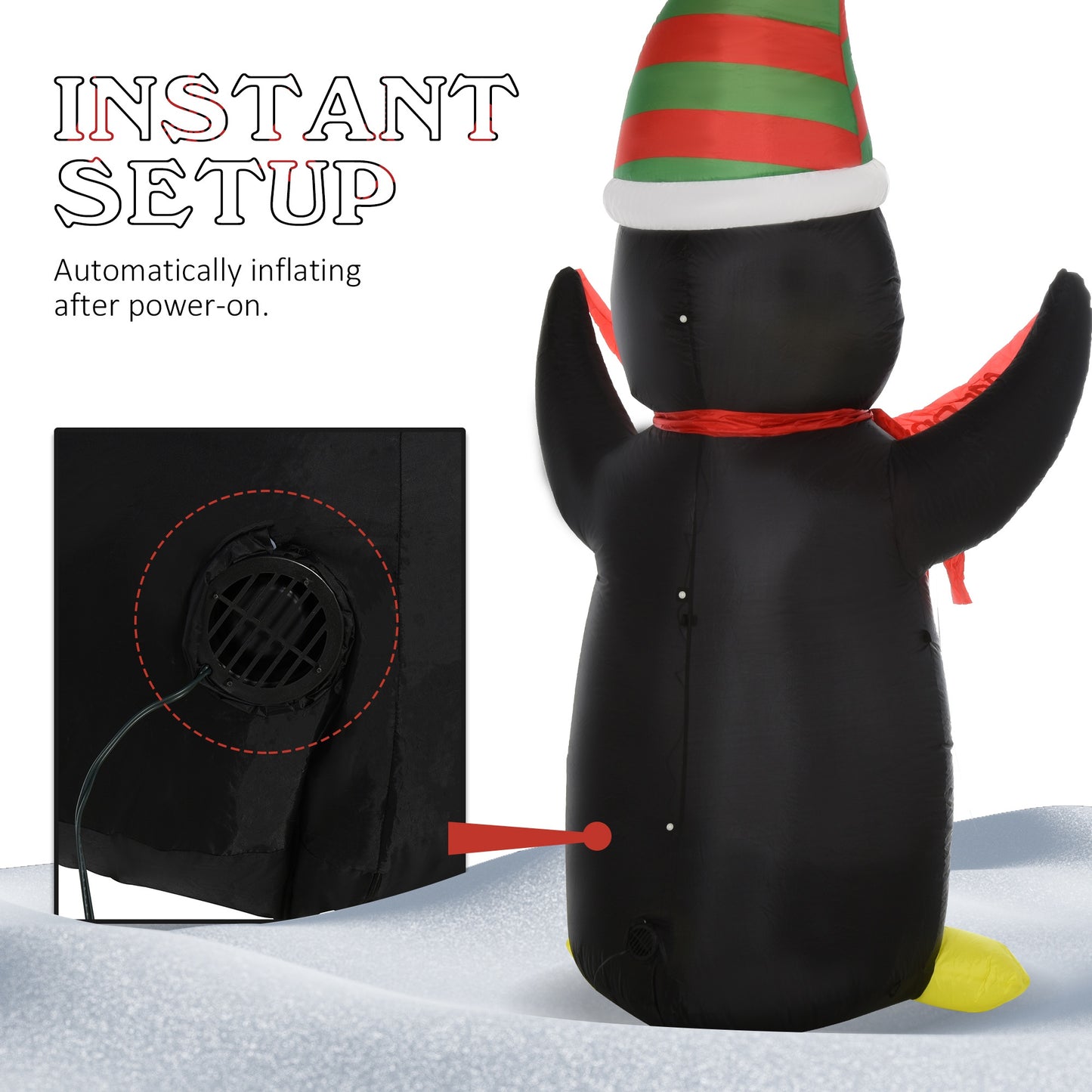 243cm Inflatable Penguin Holding Merry Christmas Banner Holiday Yard Decoration with LED Lights, Indoor Outdoor Blow Up Decor