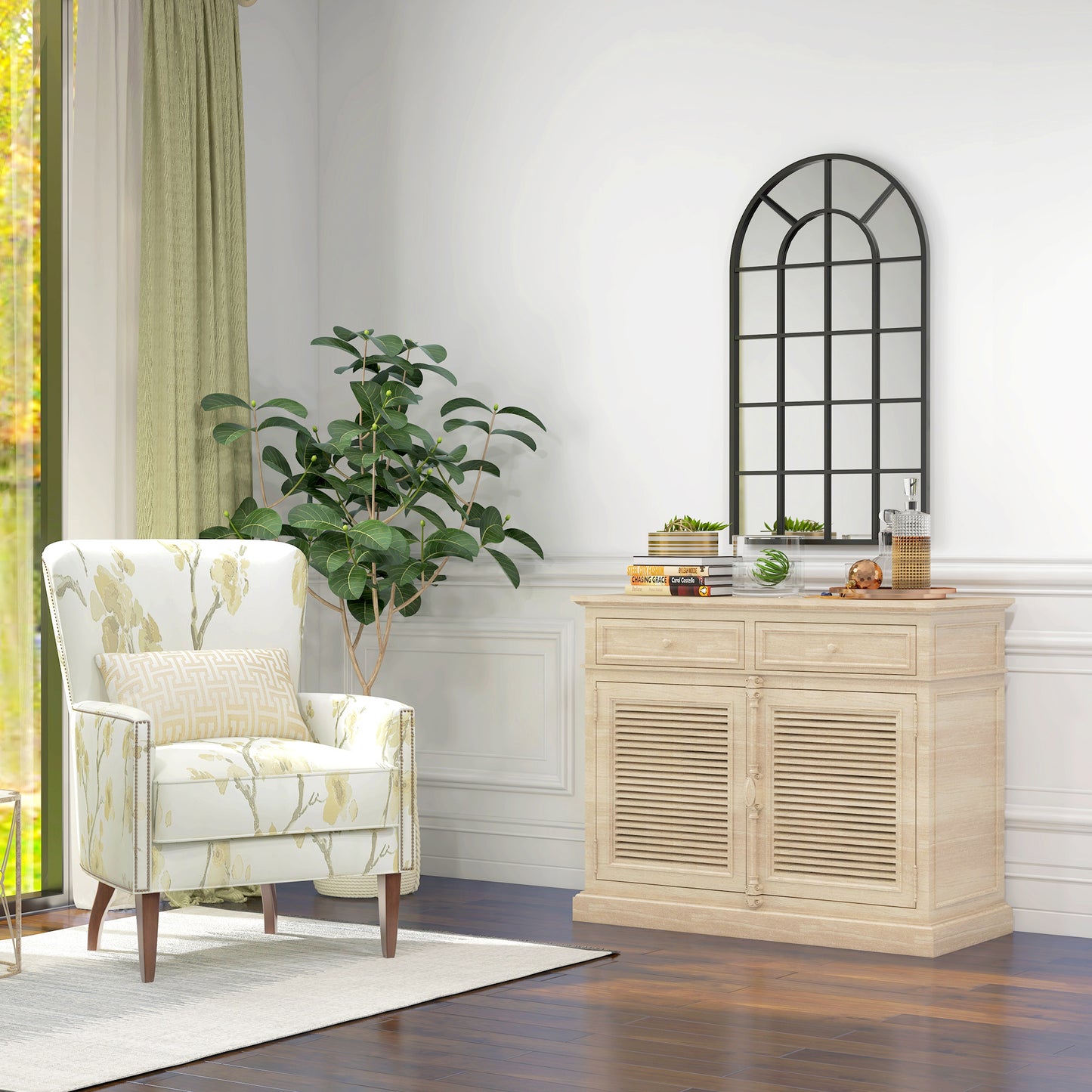 Arched Decorative Wall Mirror for Bedroom Living Room, Modern Window Bathroom Mirror for Home Decor 110 x 62 cm