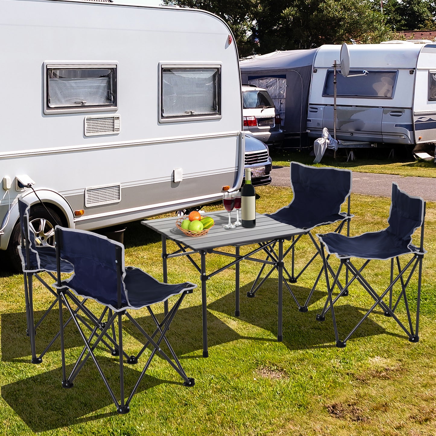 Outsunny 5 Piece Camping Table & Chairs Set with Carrying Bag Foldable Portable Lightweight Compact Aluminium Roll-up Top for picnic