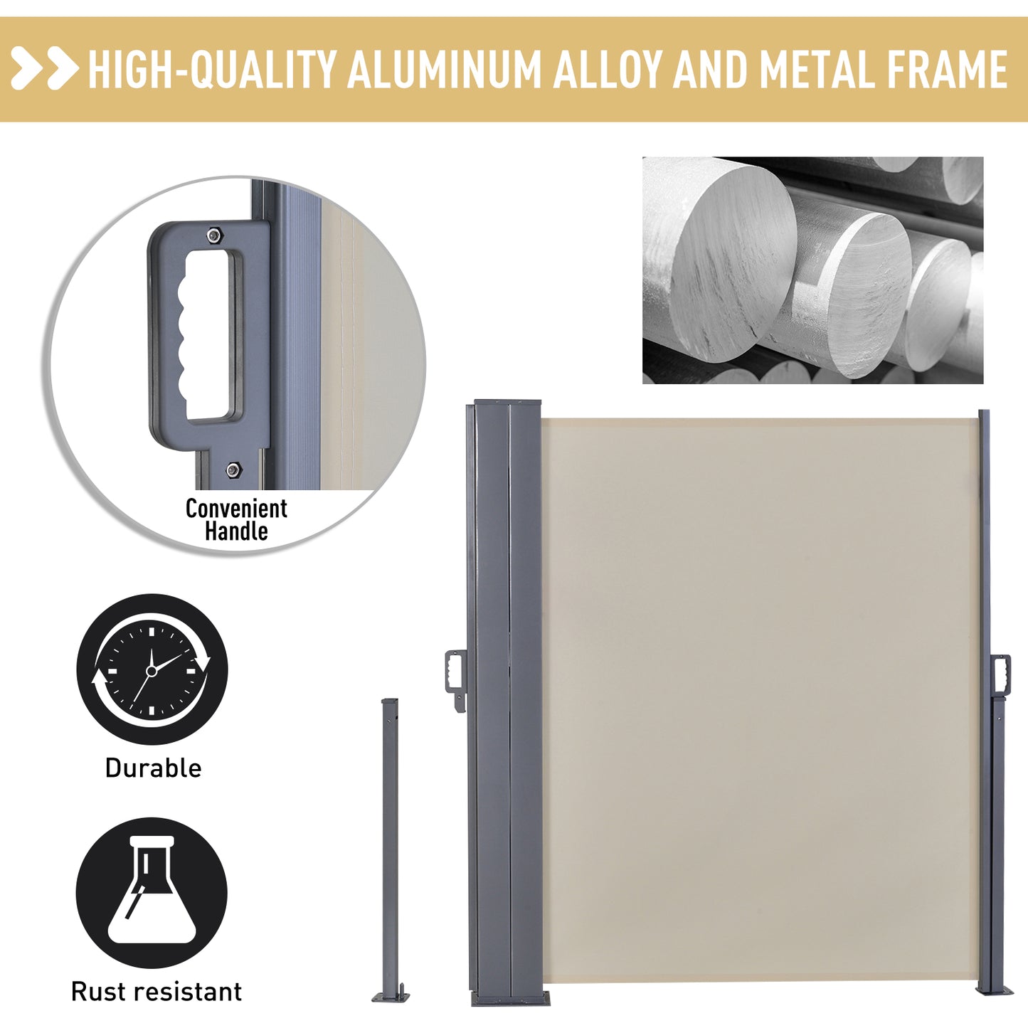 Outsunny Steel Frame Retractable Double Side Awning Beige