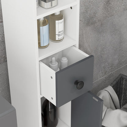 Kleankin 180cm Tall Slim Bathroom Cabinet, Narrow Toilet Roll Storage with Open Shelves, 2 Door Cabinets, Adjustable Shelves, for Kitchen, Hallway, Living Room, Grey