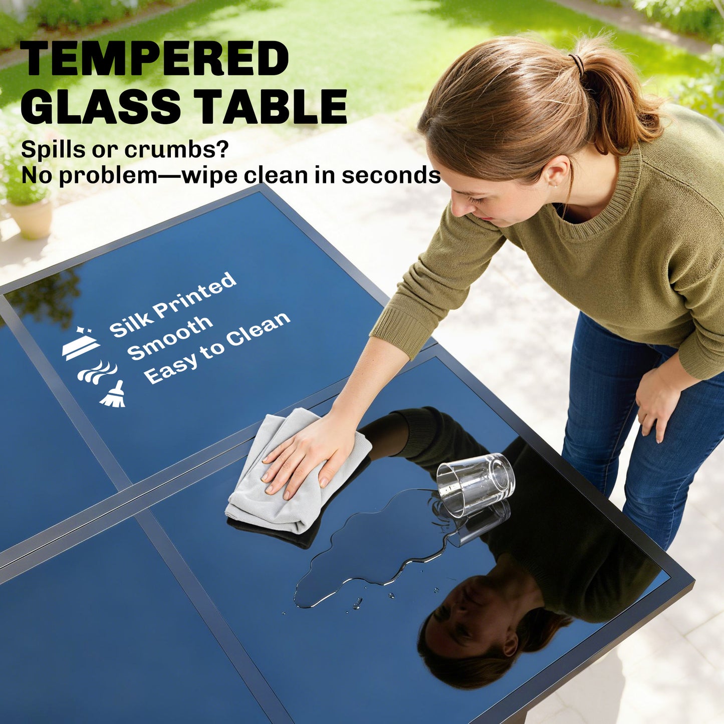 5-Piece Garden Dining Set | Tempered Glass Table | Foldable Chairs | Texteline | Dark Grey